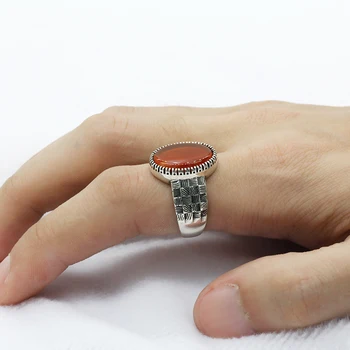 Naujas 925 Sterlingas Sidabro Vyrų Žiedas su Big Red Gamtos Oniksas Derliaus Tailando Sidabro Žiedas Žmogui turkijos Moterų Papuošalai
