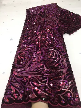 Naujas ateina Violetinė vestuvių suknelė audinys china siuvinėjimo prancūzijos akių tiulio Aksomo Afrikos, Nigerijos nėrinių audinio 5 metrų