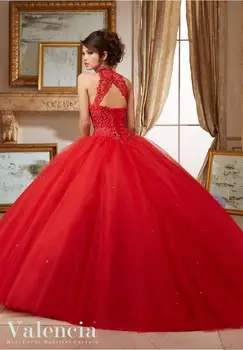 Naujas Atvykimo Ilgai Kamuolys Chalatai Zawalcowany Siuvinėjimo Raudona Quinceanera Suknelės 2020 M. Aukštos Kaklo 15 Metų, Vestidos De Anos 15