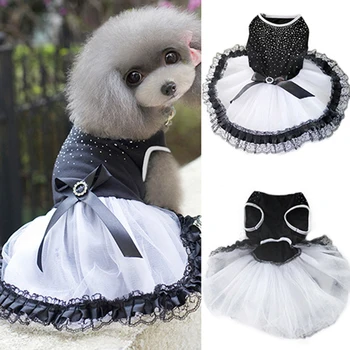 Naujas atvykimo vestuvių šuo suknelė pavasario vasaros medvilnės katė mažylis suknelė mados diamond pet drabužių valymo lankas nėrinių suknelė šunims