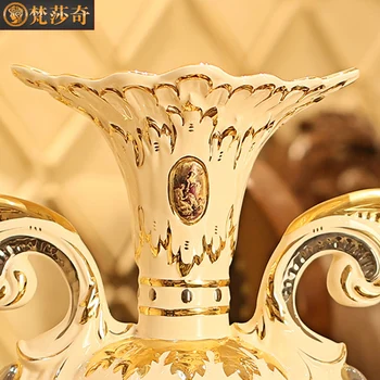 Naujas didelis keramikos vaza apdailos prabangos Europos paauksuota duomenys šiuolaikinio gyvenimo kambario apdaila gėlių