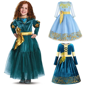 Naujas Išgalvotas Drąsus Merida Princesė Dress Cosplay Šiltas Kostiumas Vaikams Mergaitėms Helovinas Dress up Kostiumas Merida Perukas Šalies Prekių