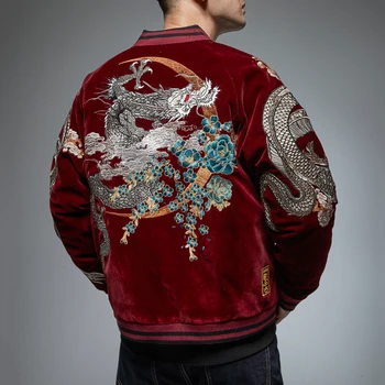 Naujas Kinų stiliaus sunkioji pramonė išsiuvinėti dragon striukė rudenį ir žiemą storas kailis banga prekės vyrų asmenybės striukė