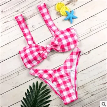 Naujas Pledas Bikini 2019 Seksualus Pynimas Lankas Mazgas Moterų Maudymosi Kostiumėlį Tvarstis Thong Paplūdimys Dėvėti Push Up Maudymosi Kostiumėliai, Priekiniai Kaklaraištis Thong Paplūdimys Kostiumai