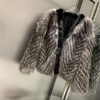Naujas Prekės Ženklas Žiemos Gamtos Silver Fox Fur Coat Nekilnojamojo Audinės Kailio Apykakle Moterų Fox Striukės