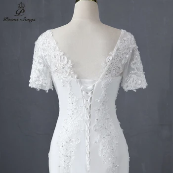 Naujas trumpas rankovės stilius undinė vestuvių suknelė 2020wedding chalatai santuokos, nuotaka, suknelė vestidos de novia chalatas de mariee balta suknelė