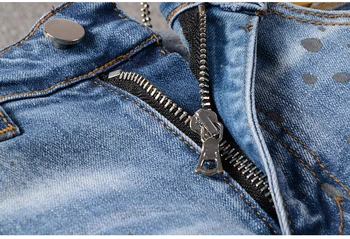 Nauji vyriški vyrų kalnų krištolas kristalų kratinys šviesiai mėlyna kankina džinsai Slim fit liesas ruožas džinsinio audinio kelnės kelnės