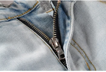Nauji vyriški šviesiai mėlynos spalvos kratinys plisuotos kankina dviratininkas džinsai Streetwear slim skinnt ruožas džinsinio audinio smailas kelnes kelnės