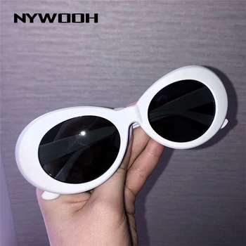 NYWOOH Derliaus Kurt Cobain akinius ovalo formos saulės akiniai ponios madinga retro moteriški akiniai nuo saulės balta juoda UV400 akiniai Veidrodis