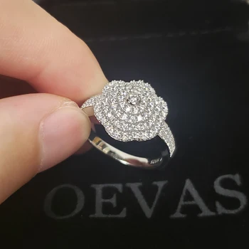 OEVAS 925 Sterlingas Sidabro Putojantis Full High Anglies Diamond Gėlių, Vestuvių Žiedai Moterų Dalyvavimo Šalies Fine Jewelry