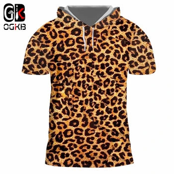 OGKB Gobtuvu Marškinėliai Hombre Naujas Trumpas Gyvūnų 3D Marškinėlius Spausdinti Leopard Streetwear 5XL 6XL Costuming Vyras Pavasario Hoodie T-shirt