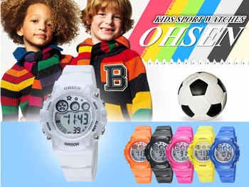 OHSEN Prekės ženklo Mados LED Berniukai Vaikas Laikrodžius Signalizacijos Chrono Gumos Juosta Skaitmeninių Elektroninių Geltonas atsparus Vandeniui Sportas Vaikams Žiūrėti