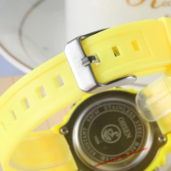OHSEN Prekės ženklo Mados LED Berniukai Vaikas Laikrodžius Signalizacijos Chrono Gumos Juosta Skaitmeninių Elektroninių Geltonas atsparus Vandeniui Sportas Vaikams Žiūrėti