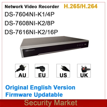 Originalus Hikvision anglų kalba NVR Įterptųjų Plug&Play 4/8/16Ch NVR DS-7604NI-K1/4P) ir DS-7608NI-K2/8P ir DS-7616NI-K2/16P
