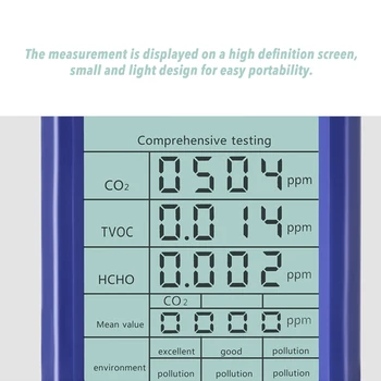 Oro Kokybės Testeris Daugiafunkcinis CO2 Metrų Mini Anglies Dioksido Jutiklis Analizatorius Pelninga TVOC HCHO CO2 JOMS Testeris stebėti