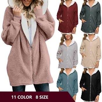 Paltai moterims drabužių hoodies užtrauktukas prarasti tvirtą moterų outwear rudens žiemos pagrindinio striukės moterims ilgomis rankovėmis fleece striukė moterims