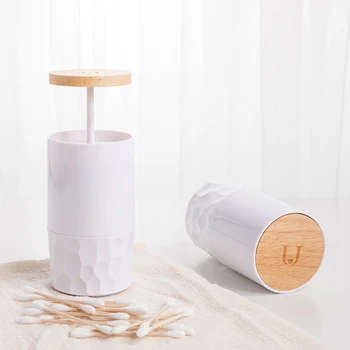 Paprasta bambuko medienos automatinė paspaudus medvilnės tamponu laikiklis dantų krapštuką dėžė automatinė dantų krapštuką turėtojas nešiojamų medvilnės tamponu turėtojas