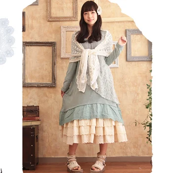 Pavasarį, Rudenį Mori Saldus Mergina Dress Moteris Multi-Layer Nėrinių Susiuvimo Kratinys Ilgomis Rankovėmis Moteriška Kawaii Princesė Dress A281