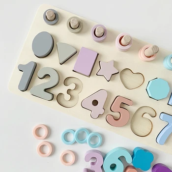 Paveikslas 1-10 formos bloko pastato medinė dėlionė vaikams žurnalo valdybos matematikos Montessori žaislų L