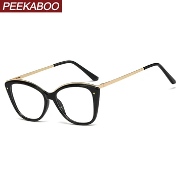 Peekaboo tr90 rėmelis moterų recepto akiniai skaidraus lęšio cat eye akiniai, rėmeliai moterų juodojo aukso pusė metalo dovana priedai
