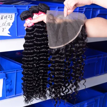 Peru Giliai Banga Ryšulius Su Priekinės Uždarymo 13x4 Pre-nupeštos Nėrinių Priekio Su 3 Paketais Remy Human Hair Ryšuliai