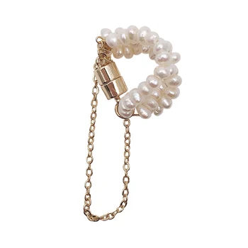 Pietų Korėjos naujo dizaino bižuterijos rankomis austi gėlavandenių perlų kūrybos vieną ne pradurtas ausis kaulų įrašą moterų auskarai