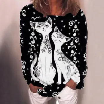 Plius Dydis Moterys ilgomis Rankovėmis 3d Gyvūnų Spausdinami O-kaklo Viršūnes Tee marškinėliai Femme marškinėliai moteriški Drabužiai 2021