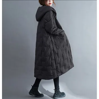 Plius Dydis Moterų Žemyn Drabužių Rudens-Žiemos Ilgos Parkas Kailis Lady Outwear Gobtuvu Storas Šiltas Prarasti Didelis Kišenėje Paltas F74