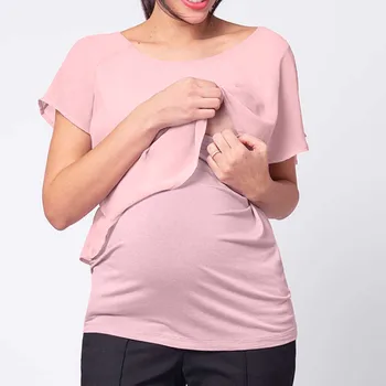 Plius Dydžio Motinystės Slaugos marškinėliai trumpomis Rankovėmis Kietas Viršūnes Krūtimi Vasaros Nėščioms Moterims Raukiniai Slim marškinėliai #LR1