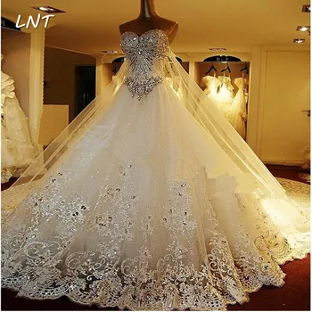 Prabanga Crystaled Sparkle Vestuvių Suknelės, su Nuimamu Atgal Traukinio Nuotakos Suknelės, Plius Dydis