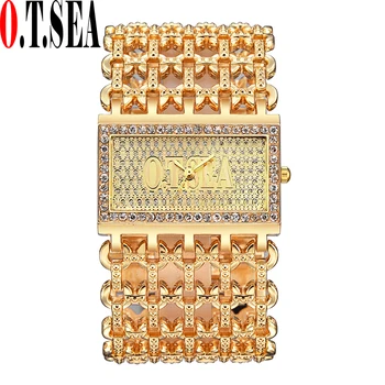 Prabanga O. T. JŪROS Prekės Big Surinkite Aukso Laikrodžiai Moterims Ponios Mados Kristalų Suknelė Kvarciniai Laikrodžiai Relogio Feminino 2103