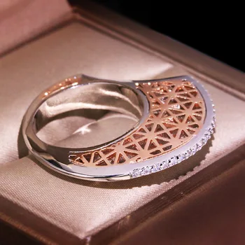 Prabanga ponios rose gold tuščiaviduriai dizaino žiedas 925 sidabro šalis geometrinis papuošalai ponios nustatyti geometrija