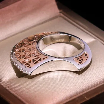 Prabanga ponios rose gold tuščiaviduriai dizaino žiedas 925 sidabro šalis geometrinis papuošalai ponios nustatyti geometrija