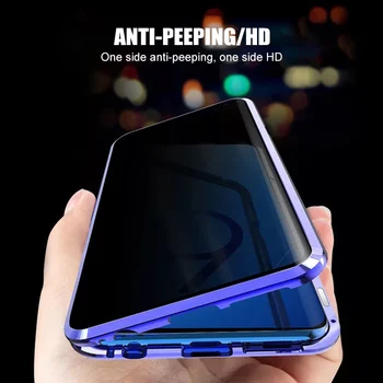 Privatumo Metalo Magnetinių Grūdintas Stiklas Telefono dėklas Samsung Galaxy S10 S20 S9 Plus Pastaba 10 8 9 Magnetas Anti-spy Apsauginis Dangtelis