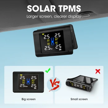 PSSS, Didelis Ekranas, USB / Saulės energija Įkrauti Padangų Slėgio Stebėjimo Sistemos, Signalizacijos LED Spalva 4 vidinis arba Išorinis Jutiklis LCD