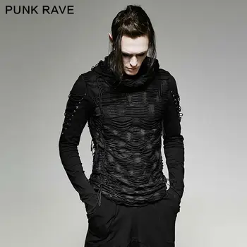 PUNK RAVE vyriški T-shirt Punk Rock Cool T-shirt Atsitiktinis Gotikos Naujumą ilgomis Rankovėmis su Gobtuvu Palaidinukė Streetwear Asmenybės Viršūnės