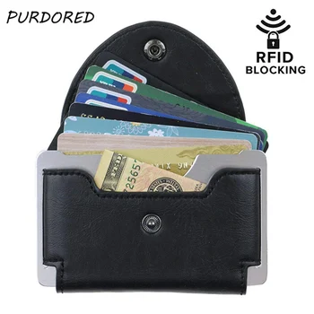 PURDORED 1 vnt Vyrų Kortelės Turėtojas Odos Kredito Kortelę Atveju RFID Kortelės Turėtojas Aliuminio Banko Kortelės, Piniginės porte carte