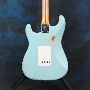 Rankų darbas Relikvijos elektrine Gitara, mėlyna Spalva Amžiaus Gitara ,balta pickguard ,aukštos kokybės paėmimas gitara
