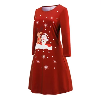 Raudona Spausdinti Kalėdų Šalis Suknelė Moterims Rudenį ilgomis Rankovėmis Chalatas, Derliaus Pin Iki Žiemos Suknelės Atsitiktinis-line Elegantiškas Vestidos