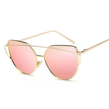 RBRARE Pink Cat Eye Akiniai nuo saulės Moterims Derliaus Metalo Atspindintys Stiklai Moterims Prekės ženklo Dizaineris Retro Veidrodis Oculos De Sol