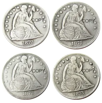 Rinkinys(1870-1873)-cc 4pcs Sėdi Laisvės Sidabro Padengtą Dolerių Vieno Dolerio Monetas, Mažmeninės prekybos