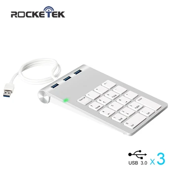 Rocketek USB Skaitinė Klaviatūra 18 Klavišus su trimis USB 3.0, Šakotuvai, Mini Skaitmeninė Klaviatūra Ultra Slim Skaičių Pad PC