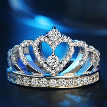 Romantiška 925 Sterlingas Sidabro Širdyje, Crown, Vestuviniai Žiedai, skirta Moterims su Aiškiai 5A CZ Kristalų Sterlingų-Sidabro Papuošalai Anel