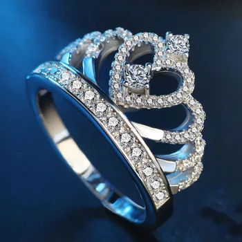 Romantiška 925 Sterlingas Sidabro Širdyje, Crown, Vestuviniai Žiedai, skirta Moterims su Aiškiai 5A CZ Kristalų Sterlingų-Sidabro Papuošalai Anel