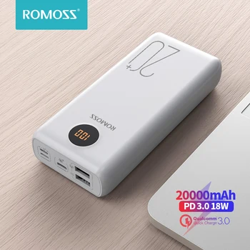 ROMOSS SW20PS+ Maitinimo Banko 20000mAh USB C Greitai 20000 mAh Powerbank Nešiojamų Išorės Baterijos Įkroviklio Xiaomi Mi 