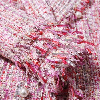 Rožinės spalvos tvido švarkas karoliukai Kailis ilgas skyriuje 2020 m. rudens/žiemos moteriškų paltų traukti kostiumas ponios ponios užimantys kailis