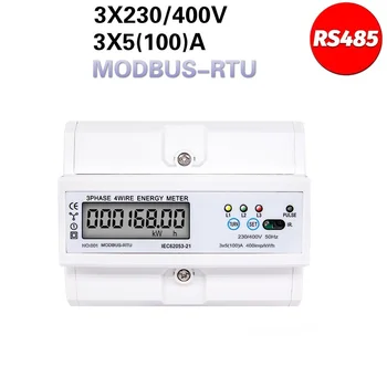RS485 DIN Bėgelio 3 Etapas 4 Vielos LCD Skaitmeninis Wattmeter Elektroninių elektros Energijos Suvartojimas Energijos Skaitiklis 5-100A 380V AC 50/60Hz Modbus Rtu
