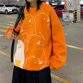 Rudenį Hoodies Atostogų Elegantiškos Juodosios Moterims Palaidinės Orange Mados Japonija Balta Mėlyna Cartoon Mokyklos Gatvės Hoodie Viršūnės