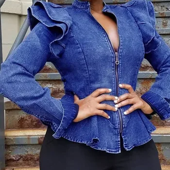 Rudenį moterų džinsinio striukė paltai 2020 m. afrikos pynimas aukšto juosmens slim fit outwear ilgomis rankovėmis moteriška atsitiktinis streetwear striukės