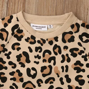 Rudenį, Žiemą Bamblys Vaikams Baby Girl Berniukui ilgomis Rankovėmis Megztinis Topai marškinėliai Atsitiktinis Leopardas Spausdinti Šiltas ilgomis Rankovėmis Megztinis